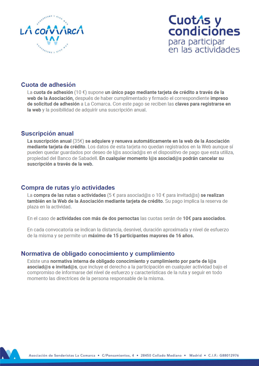 Cuotas y condiciones 2024